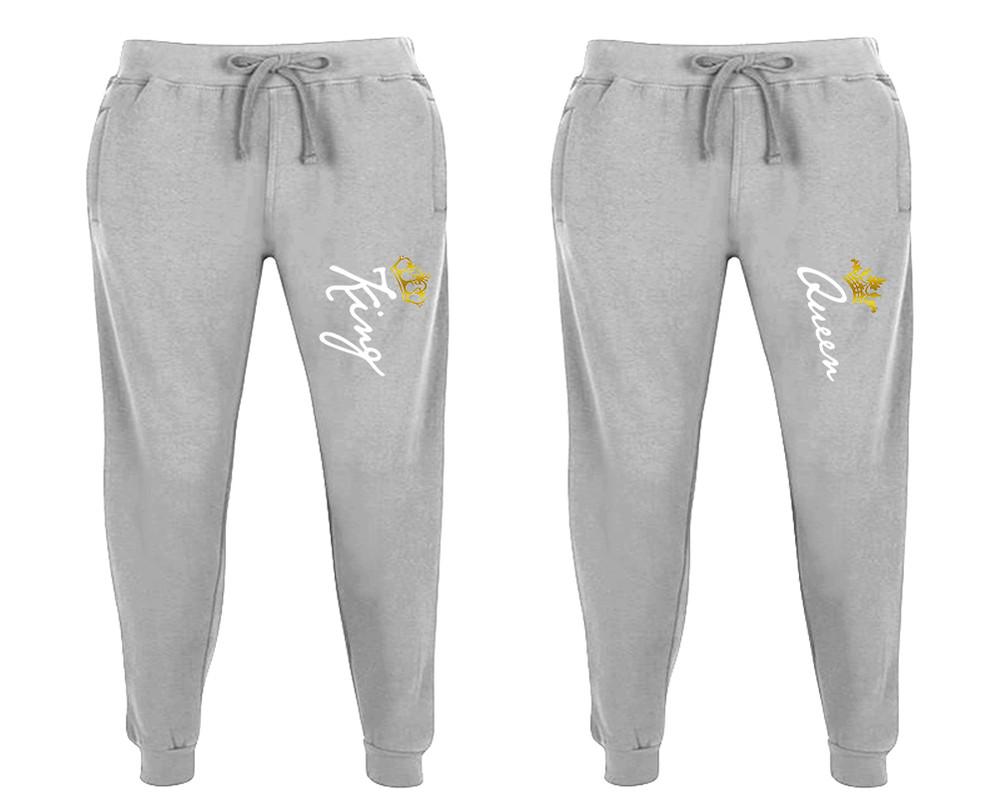 King and Queen matching jogger pants, Sports Grey sweatpants for mens, jogger set womens. Matching couple joggers.