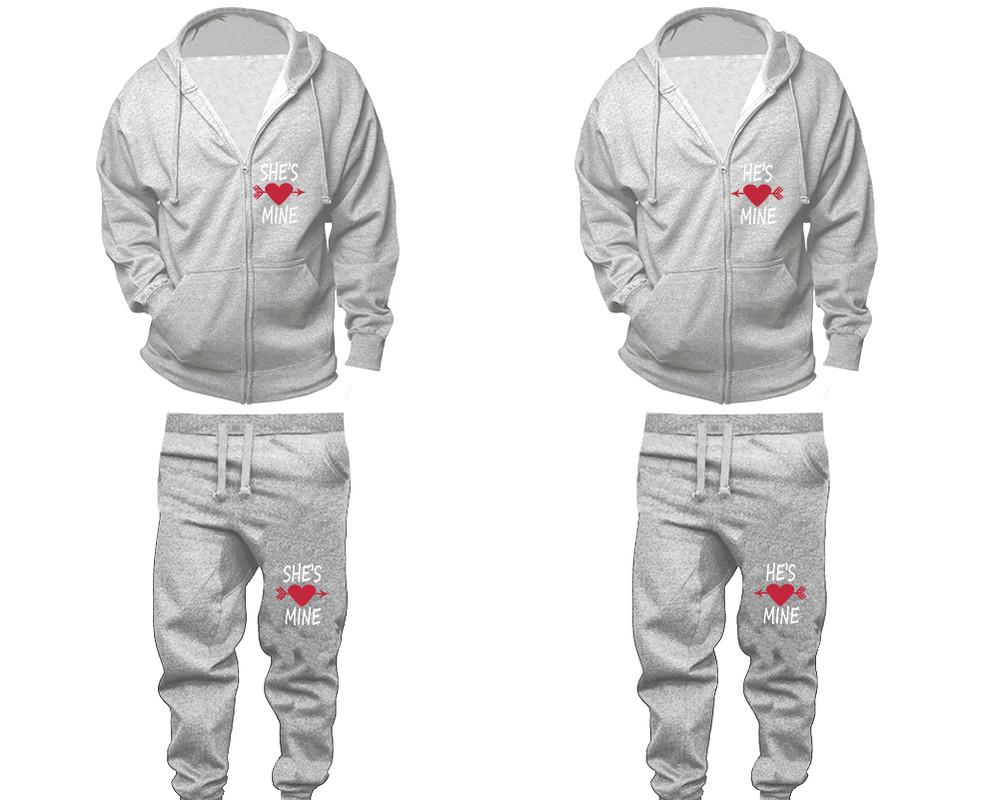 She's Mine and He's Mine zipper hoodies, Matching couple hoodies, Sports Grey zip up hoodie for man, Sports Grey zip up hoodie womens, Sports Grey jogger pants for man and woman.