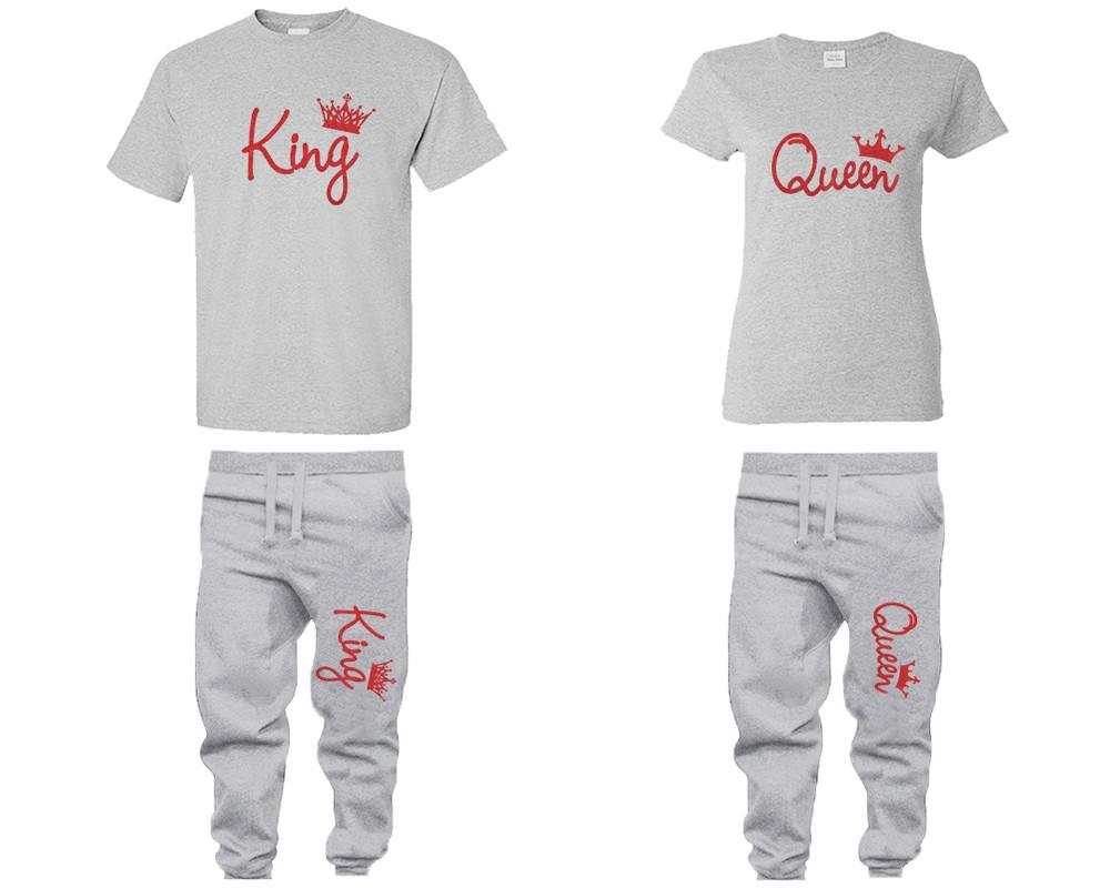 King and Queen shirts and jogger pants, matching top and bottom set, Sports Grey t shirts, men joggers, shirt and jogger pants women. Matching couple joggers