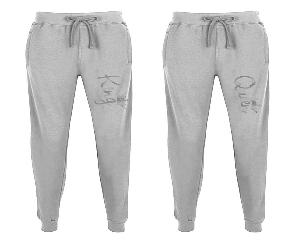 King and Queen matching jogger pants, Sports Grey sweatpants for mens, jogger set womens. Matching couple joggers.