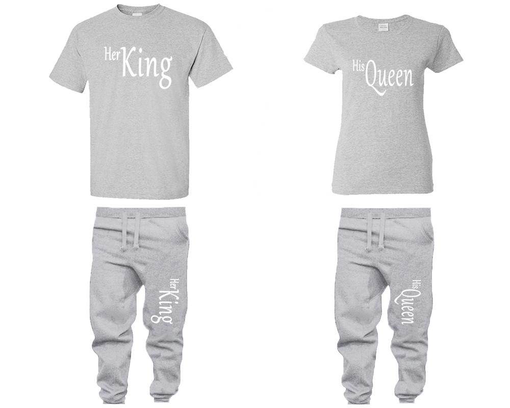 Her King and His Queen shirts and jogger pants, matching top and bottom set, Sports Grey t shirts, men joggers, shirt and jogger pants women. Matching couple joggers