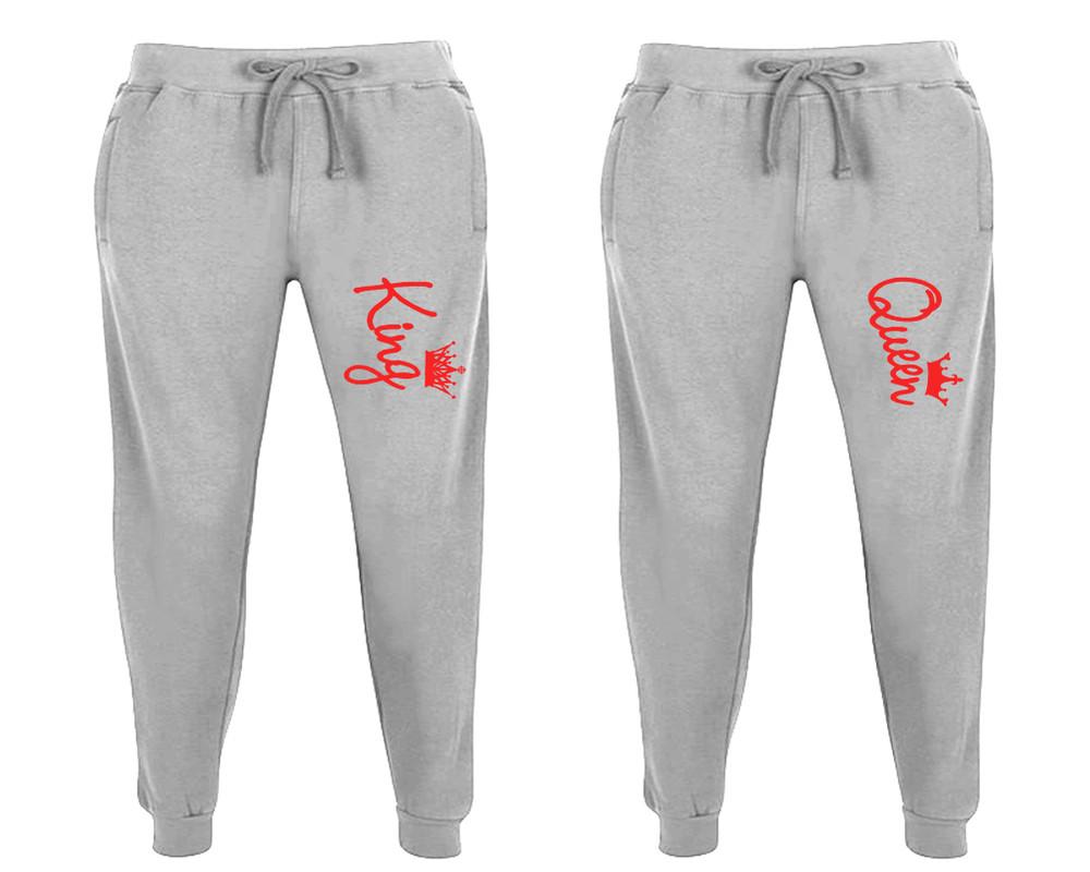 King and Queen matching jogger pants, Sports Grey sweatpants for mens, jogger set womens. Matching couple joggers.