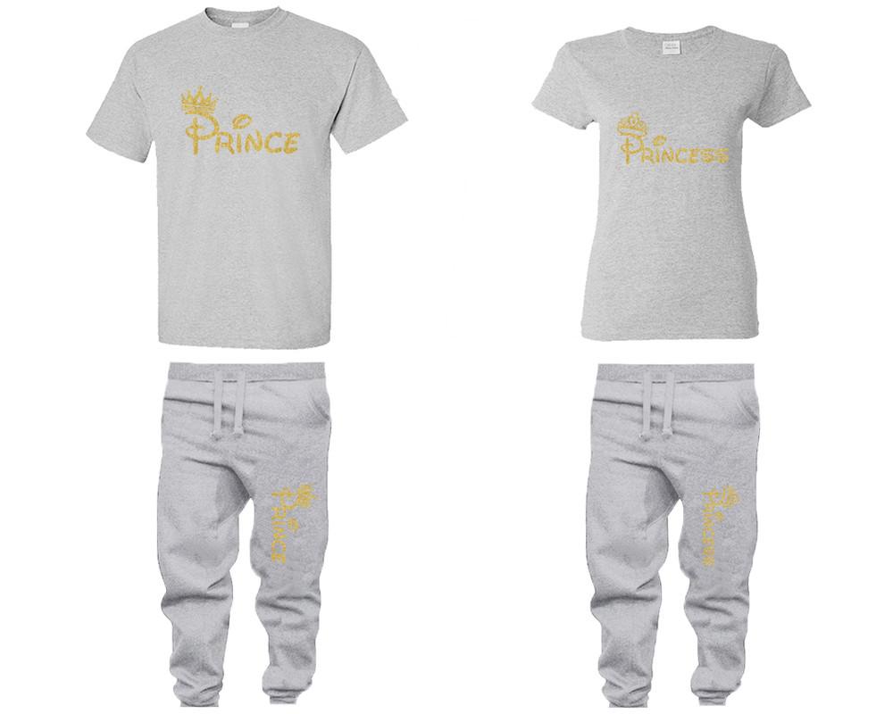 Prince and Princess shirts and jogger pants, matching top and bottom set, Sports Grey t shirts, men joggers, shirt and jogger pants women. Matching couple joggers