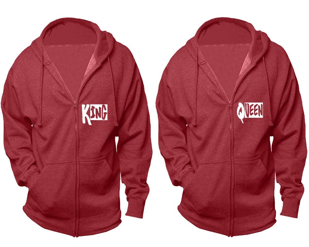 King and Queen zipper hoodies, Matching couple hoodies, Heather Burgundy zip up hoodie for man, Heather Burgundy zip up hoodie womens