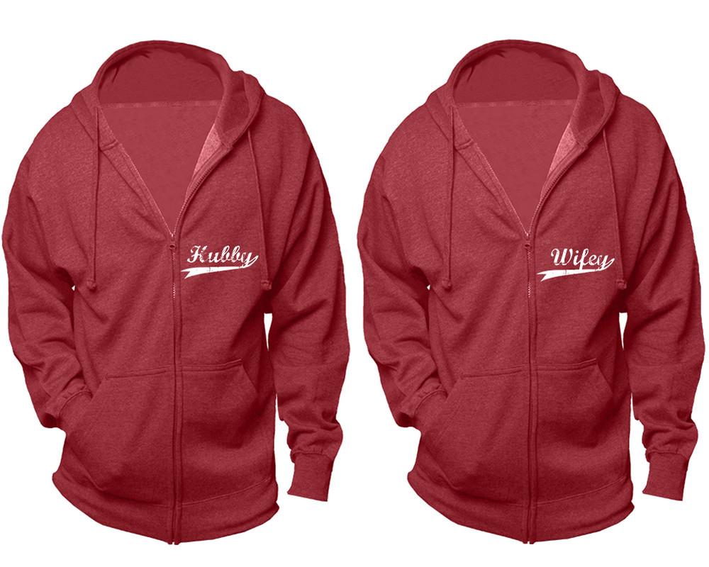 Hubby and Wifey zipper hoodies, Matching couple hoodies, Heather Burgundy zip up hoodie for man, Heather Burgundy zip up hoodie womens