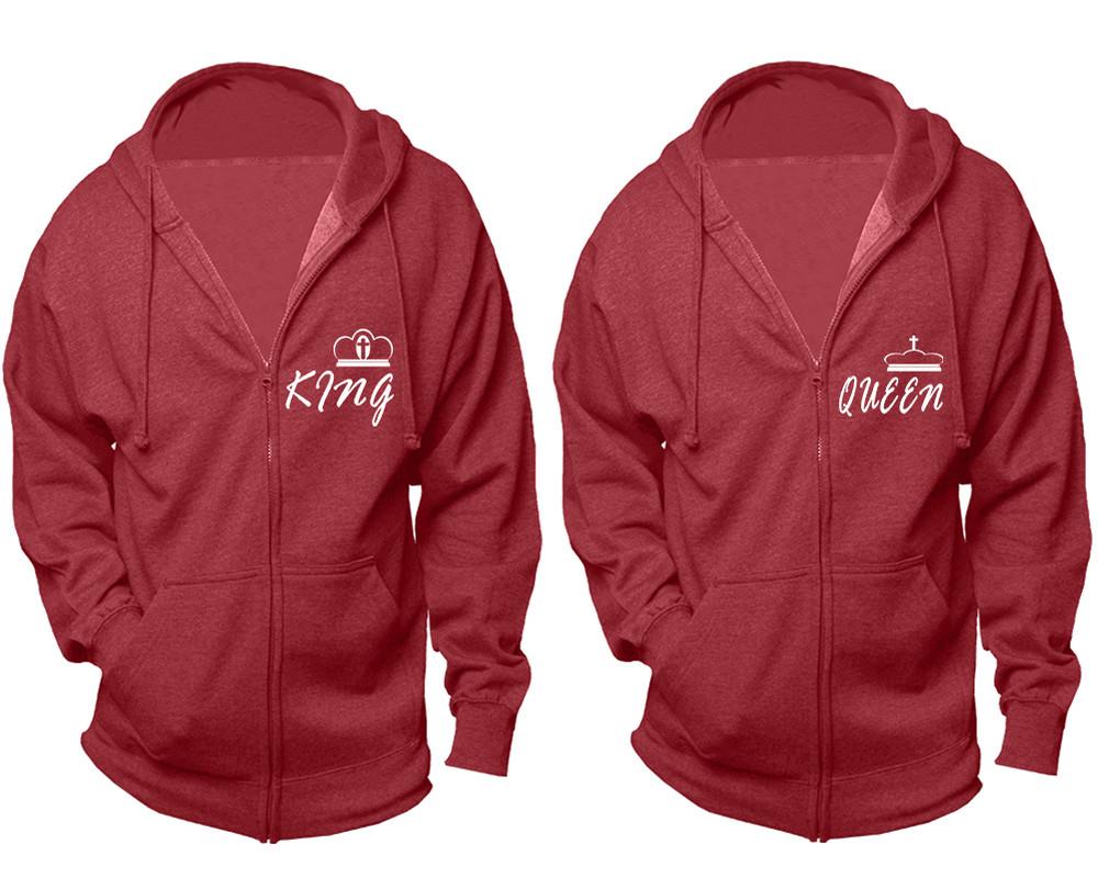 King and Queen zipper hoodies, Matching couple hoodies, Heather Burgundy zip up hoodie for man, Heather Burgundy zip up hoodie womens
