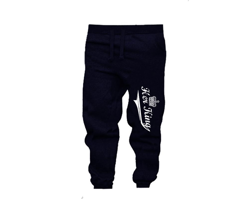 Navy Blue color Her King design Jogger Pants for Man.