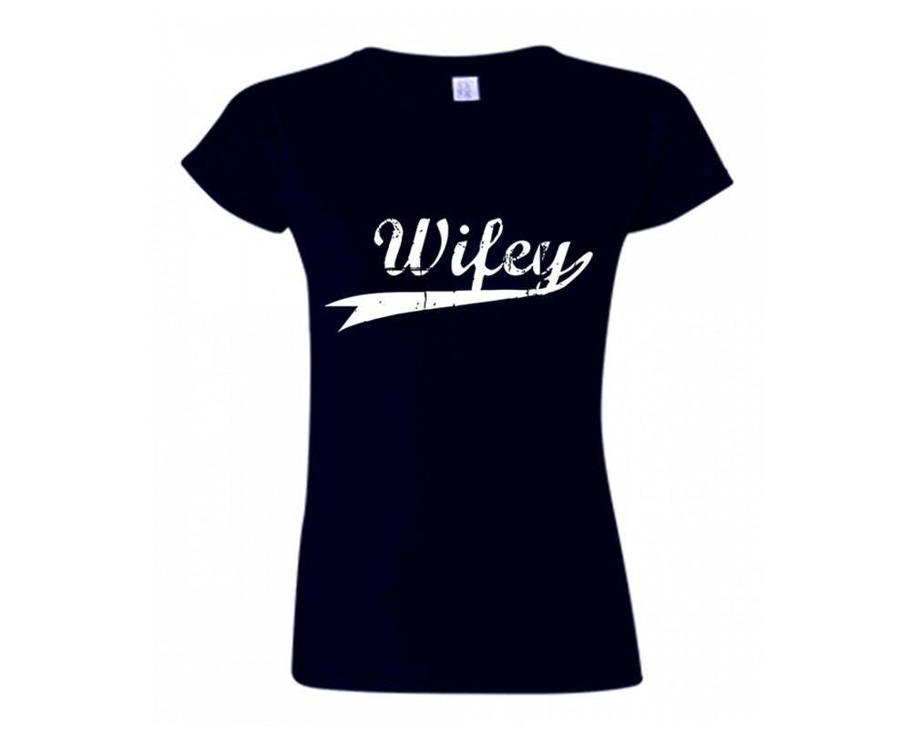 Navy Blue color Wifey design T Shirt for Woman