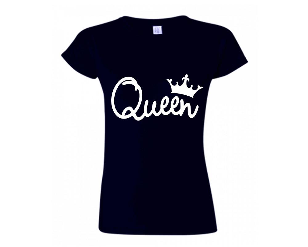 Navy Blue color Queen design T Shirt for Woman