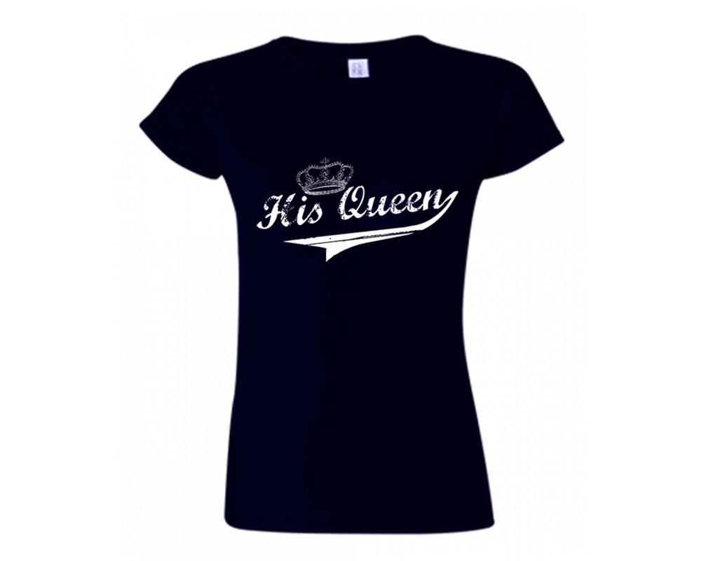 Navy Blue color His Queen design T Shirt for Woman