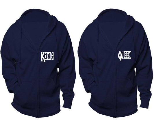 King and Queen zipper hoodies, Matching couple hoodies, Navy Blue zip up hoodie for man, Navy Blue zip up hoodie womens