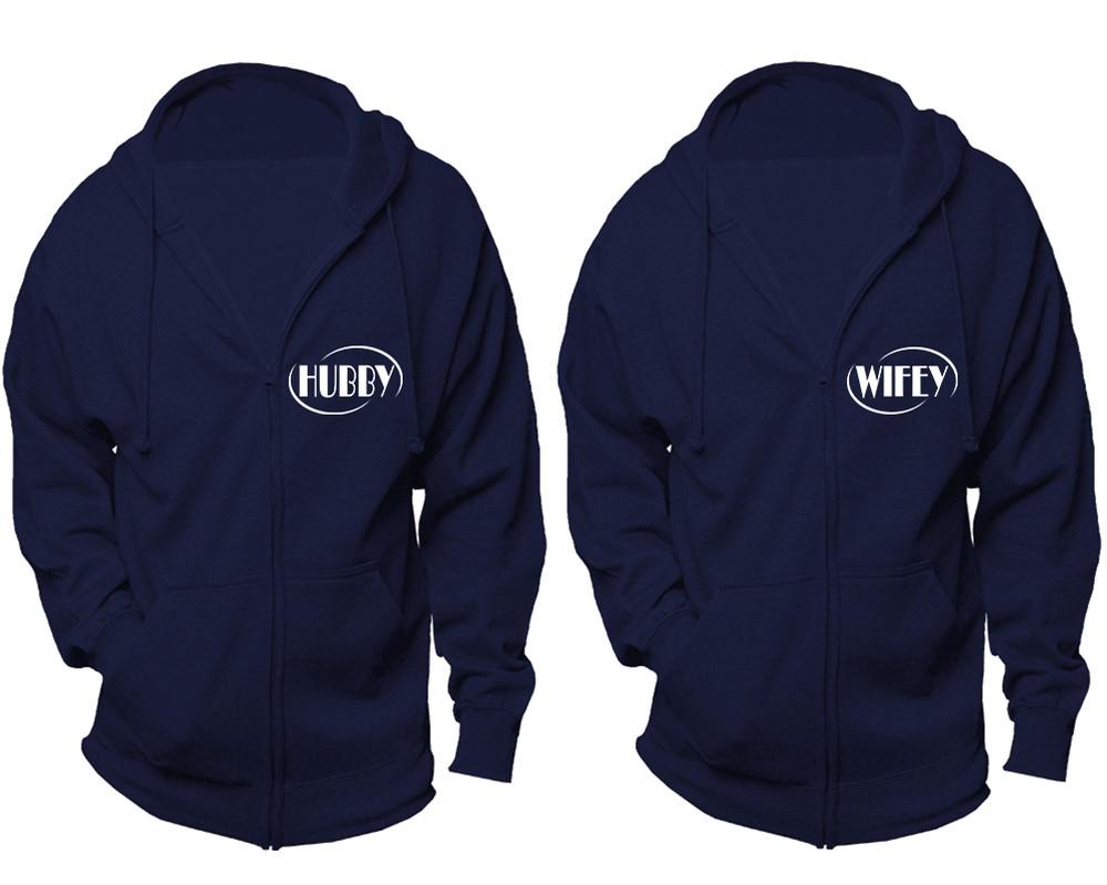 Hubby and Wifey zipper hoodies, Matching couple hoodies, Navy Blue zip up hoodie for man, Navy Blue zip up hoodie womens