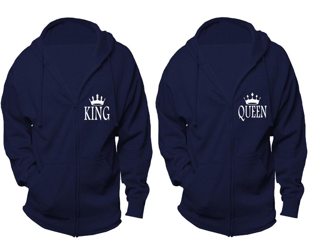 King and Queen zipper hoodies, Matching couple hoodies, Navy Blue zip up hoodie for man, Navy Blue zip up hoodie womens