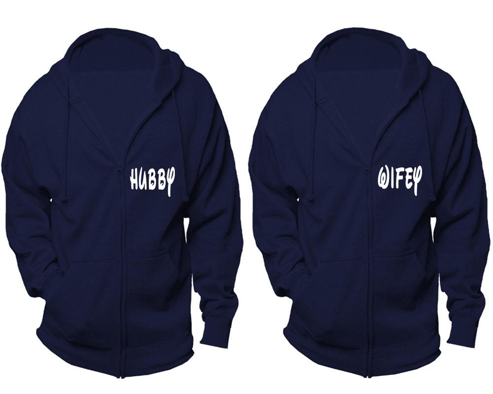 Hubby and Wifey zipper hoodies, Matching couple hoodies, Navy Blue zip up hoodie for man, Navy Blue zip up hoodie womens