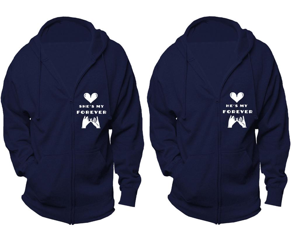 She's My Forever and He's My Forever zipper hoodies, Matching couple hoodies, Navy Blue zip up hoodie for man, Navy Blue zip up hoodie womens