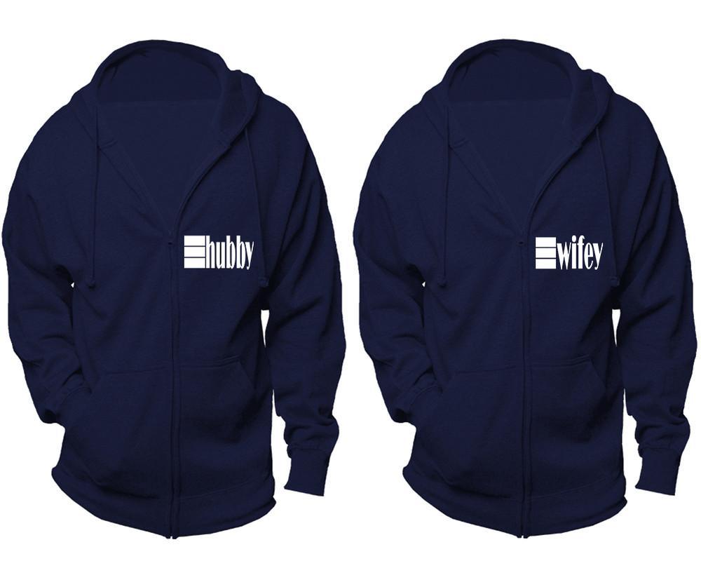 Hubby and Wifey zipper hoodies, Matching couple hoodies, Navy Blue zip up hoodie for man, Navy Blue zip up hoodie womens