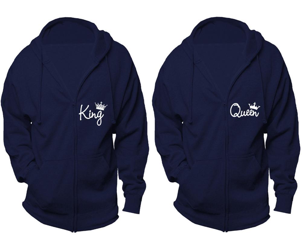 King and Queen zipper hoodies, Matching couple hoodies, Navy Blue zip up hoodie for man, Navy Blue zip up hoodie womens