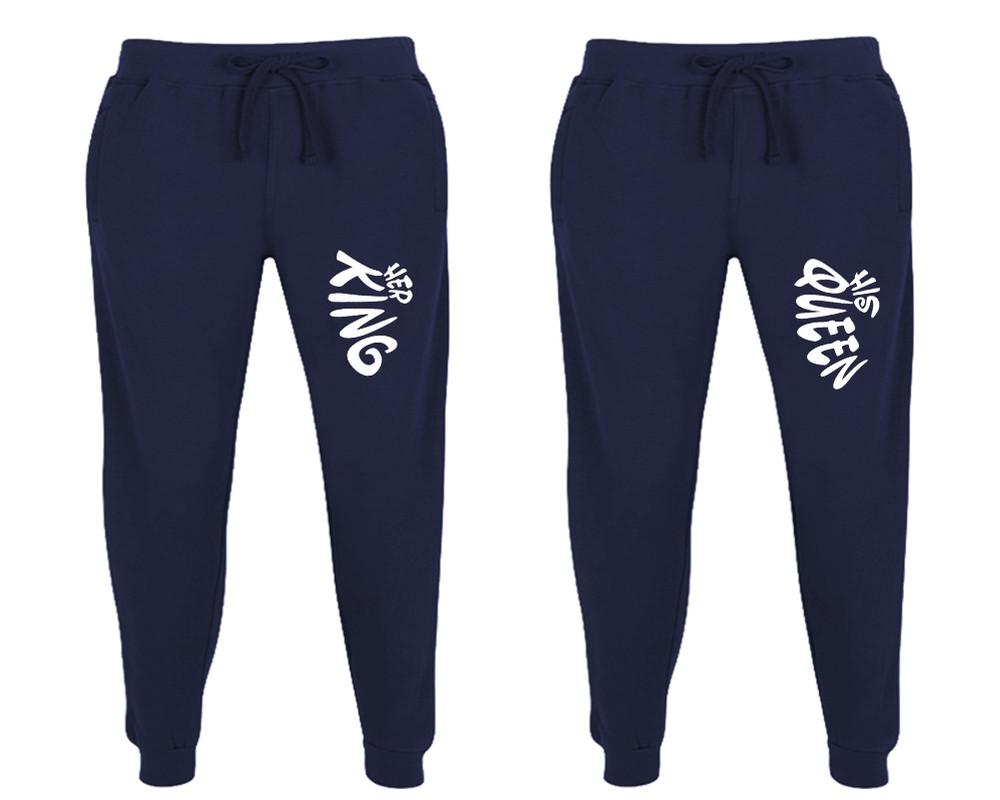 Her King and His Queen matching jogger pants, Navy Blue sweatpants for mens, jogger set womens. Matching couple joggers.