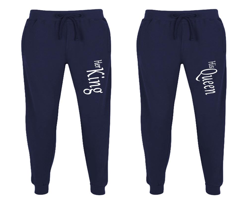 Her King and His Queen matching jogger pants, Navy Blue sweatpants for mens, jogger set womens. Matching couple joggers.