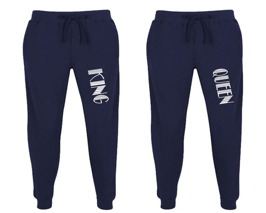 King and Queen matching jogger pants, Navy Blue sweatpants for mens, jogger set womens. Matching couple joggers.