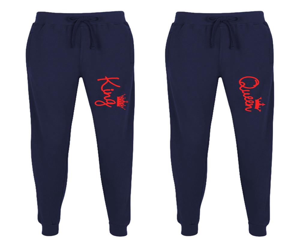 King and Queen matching jogger pants, Navy Blue sweatpants for mens, jogger set womens. Matching couple joggers.
