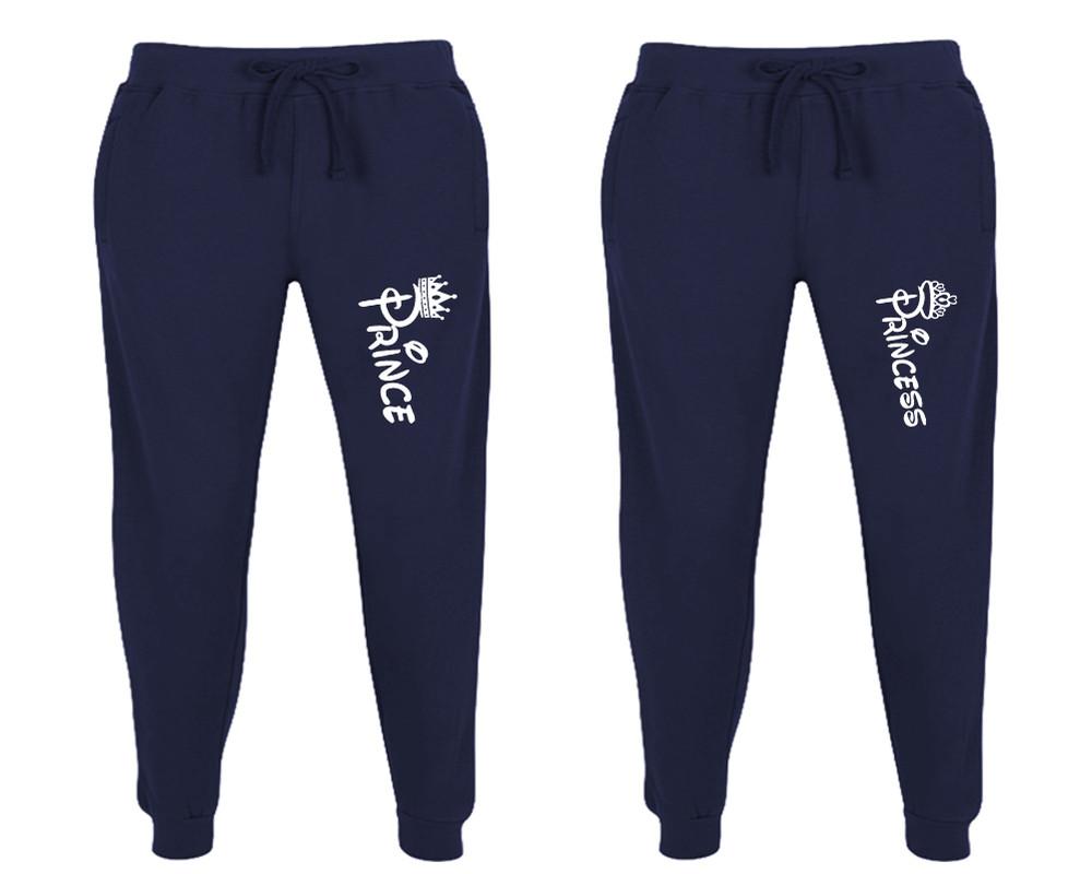 Prince and Princess matching jogger pants, Navy Blue sweatpants for mens, jogger set womens. Matching couple joggers.