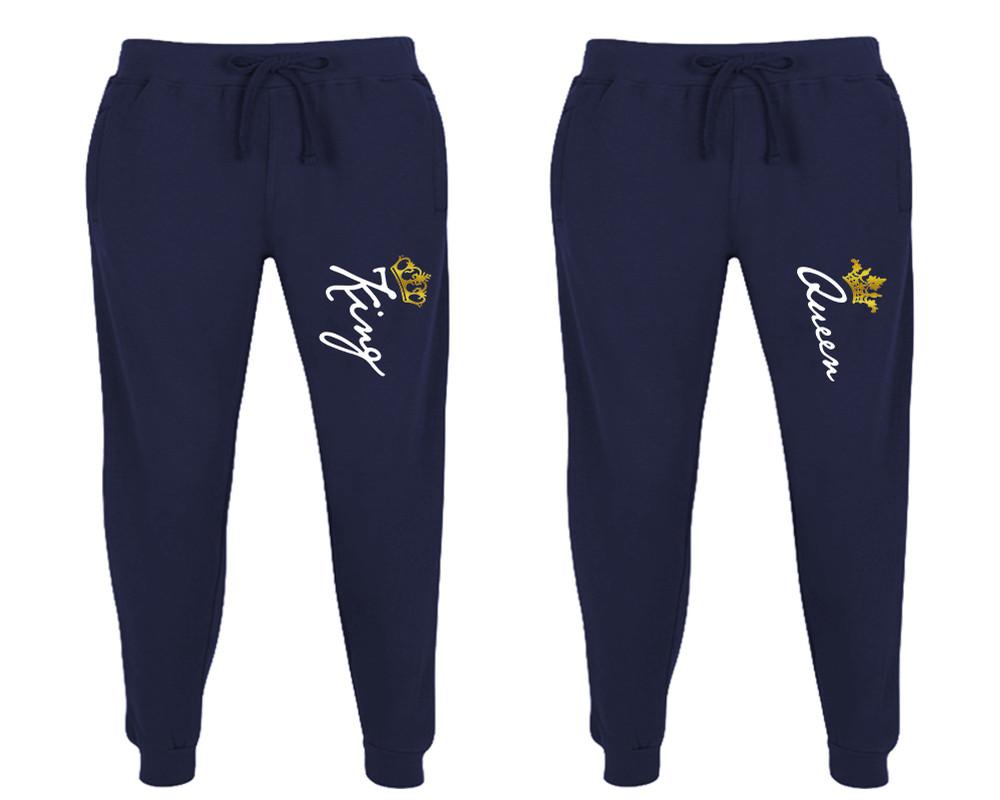 King and Queen matching jogger pants, Navy Blue sweatpants for mens, jogger set womens. Matching couple joggers.