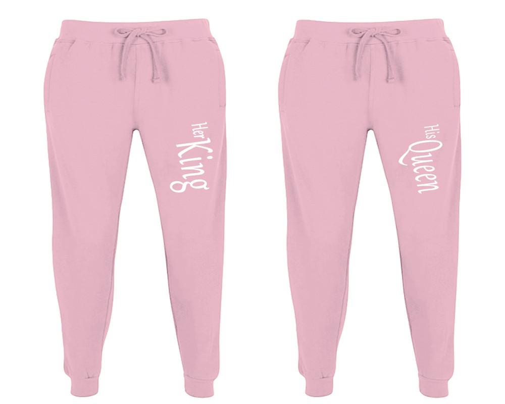 Her King and His Queen matching jogger pants, Pink sweatpants for mens, jogger set womens. Matching couple joggers.