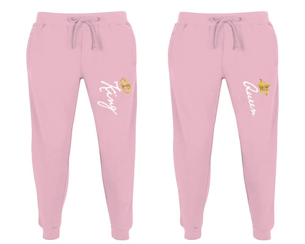 King and Queen matching jogger pants, Pink sweatpants for mens, jogger set womens. Matching couple joggers.