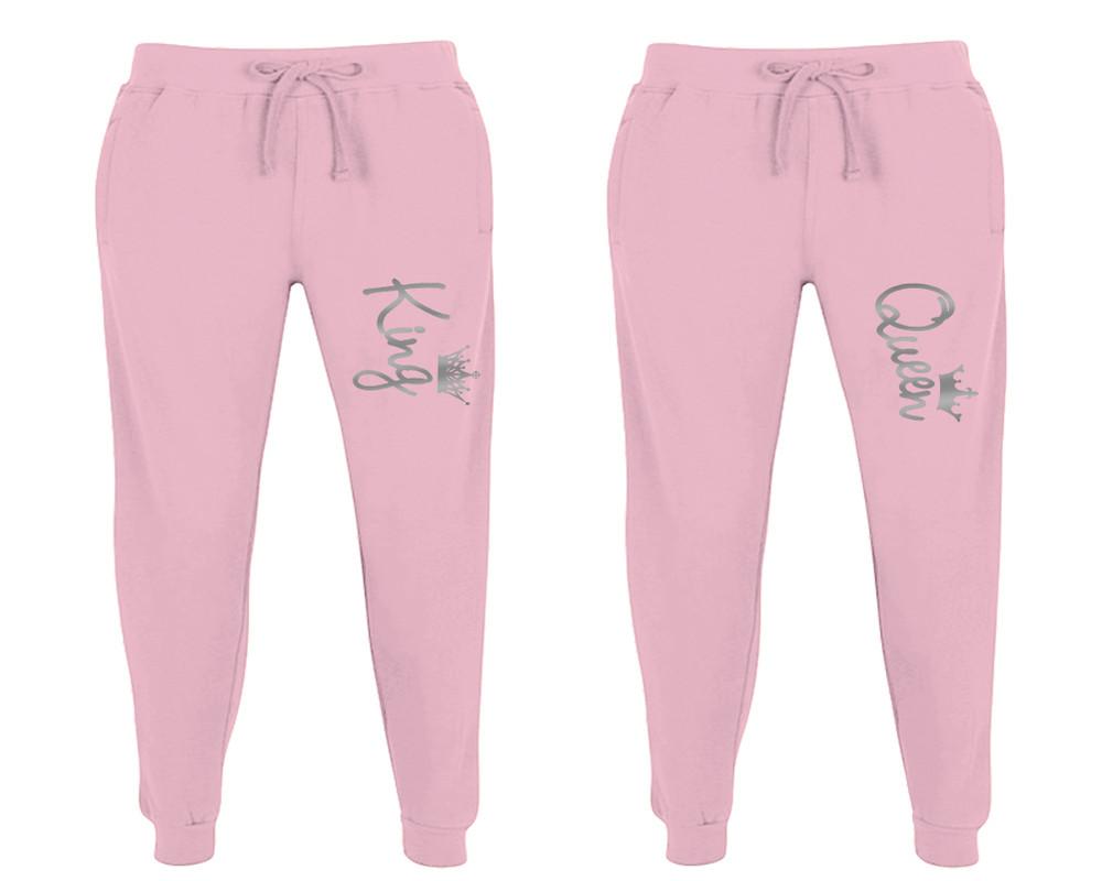 King and Queen matching jogger pants, Pink sweatpants for mens, jogger set womens. Matching couple joggers.