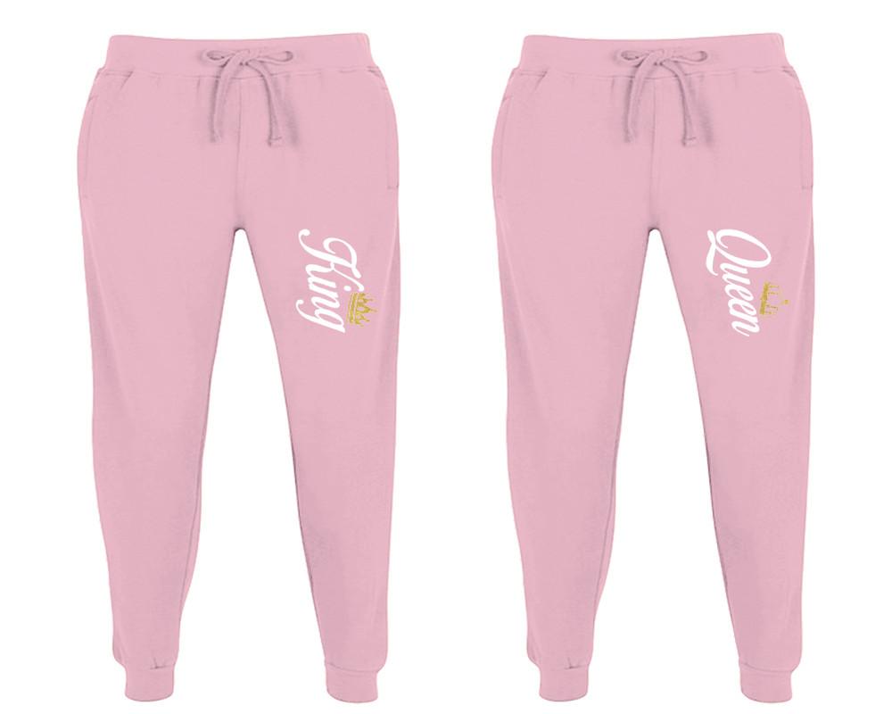 King and Queen matching jogger pants, Pink sweatpants for mens, jogger set womens. Matching couple joggers.
