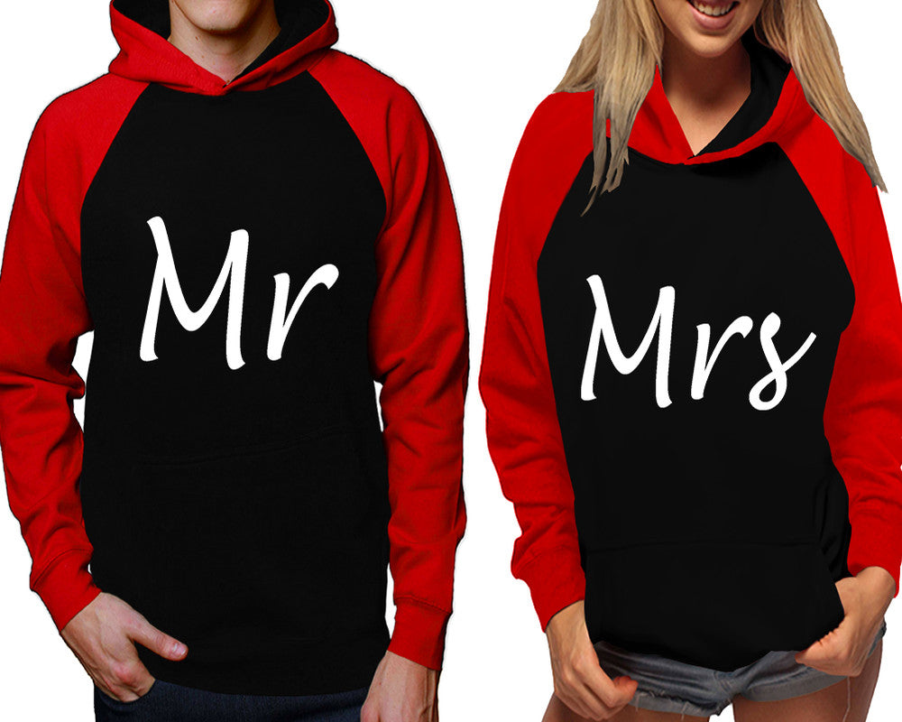 Mr and Mrs raglan hoodies, Matching couple hoodies, Red Black his and hers man and woman contrast raglan hoodies