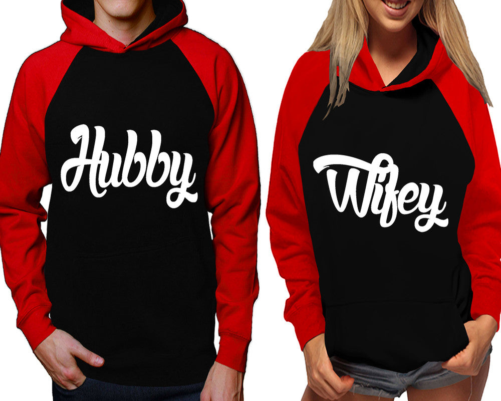 Hubby and Wifey raglan hoodies, Matching couple hoodies, Red Black his and hers man and woman contrast raglan hoodies