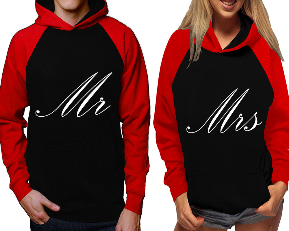 Mr and Mrs raglan hoodies, Matching couple hoodies, Red Black his and hers man and woman contrast raglan hoodies
