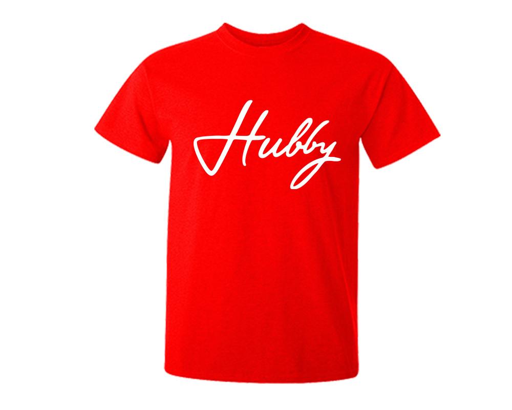 Red color Hubby design T Shirt for Man.