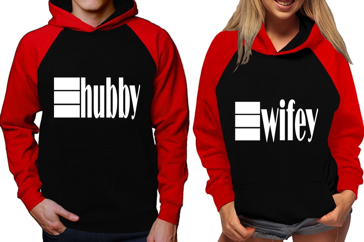 Hubby and Wifey raglan hoodies, Matching couple hoodies, Red Black his and hers man and woman contrast raglan hoodies