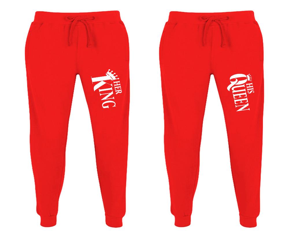 Her King and His Queen matching jogger pants, Red sweatpants for mens, jogger set womens. Matching couple joggers.