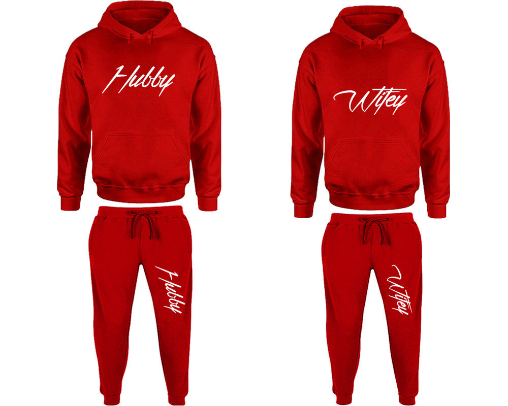 Hubby and Wifey matching top and bottom set, Red pullover hoodie and sweatpants sets for mens, pullover hoodie and jogger set womens. Matching couple joggers.