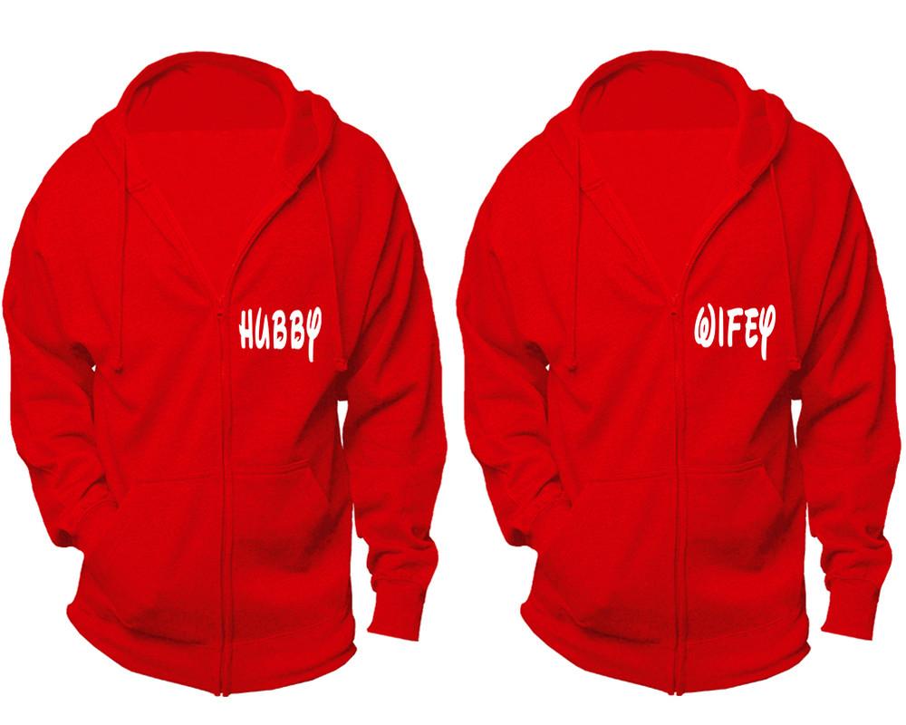 Hubby and Wifey zipper hoodies, Matching couple hoodies, Red zip up hoodie for man, Red zip up hoodie womens