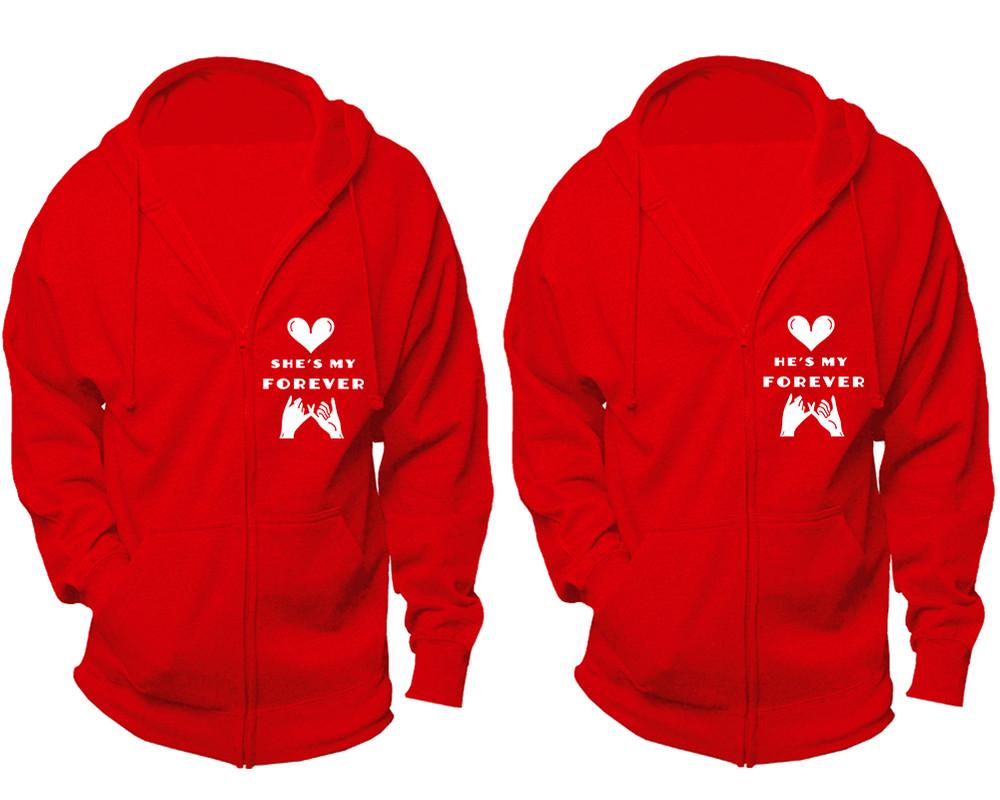 She's My Forever and He's My Forever zipper hoodies, Matching couple hoodies, Red zip up hoodie for man, Red zip up hoodie womens