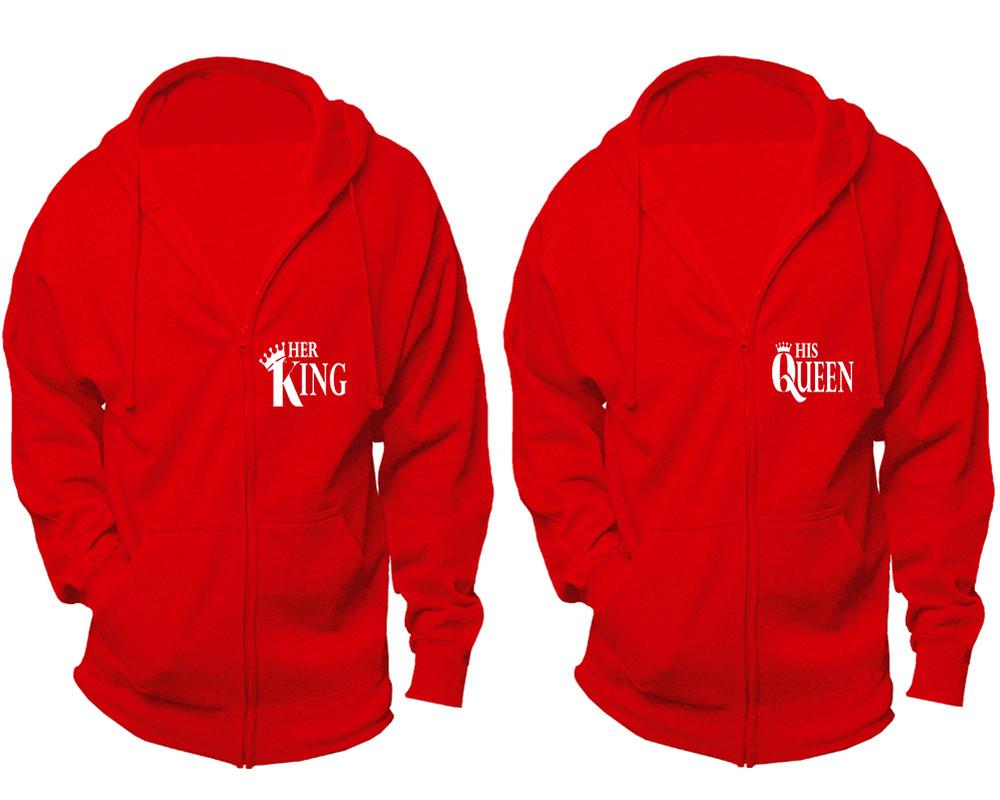 Her King and His Queen zipper hoodies, Matching couple hoodies, Red zip up hoodie for man, Red zip up hoodie womens