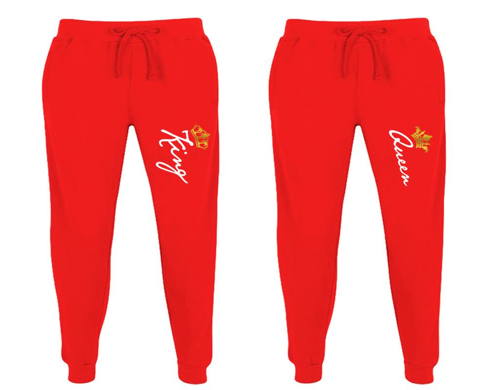 King and Queen matching jogger pants, Red sweatpants for mens, jogger set womens. Matching couple joggers.