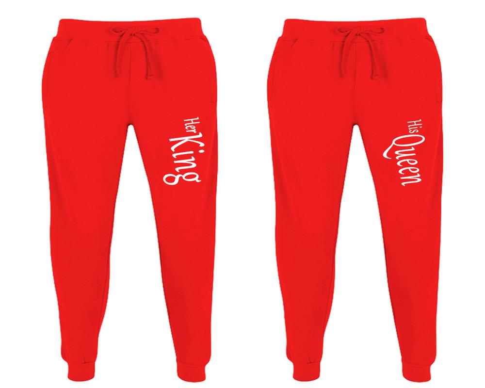 Her King and His Queen matching jogger pants, Red sweatpants for mens, jogger set womens. Matching couple joggers.