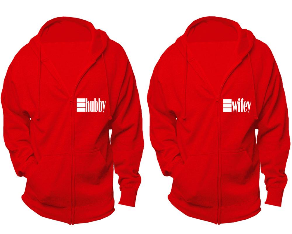 Hubby and Wifey zipper hoodies, Matching couple hoodies, Red zip up hoodie for man, Red zip up hoodie womens