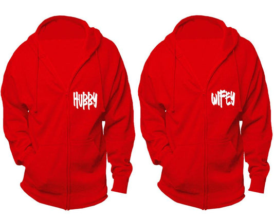 Hubby and Wifey zipper hoodies, Matching couple hoodies, Red zip up hoodie for man, Red zip up hoodie womens