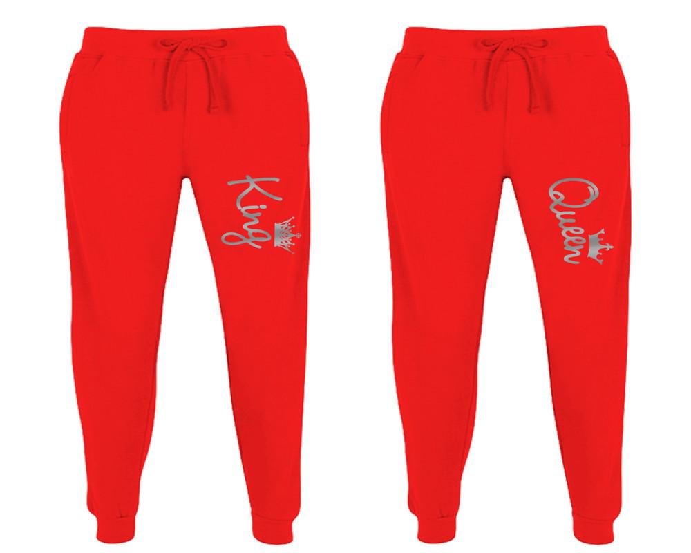 King and Queen matching jogger pants, Red sweatpants for mens, jogger set womens. Matching couple joggers.