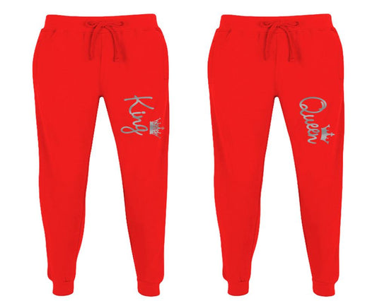 King and Queen matching jogger pants, Red sweatpants for mens, jogger set womens. Matching couple joggers.