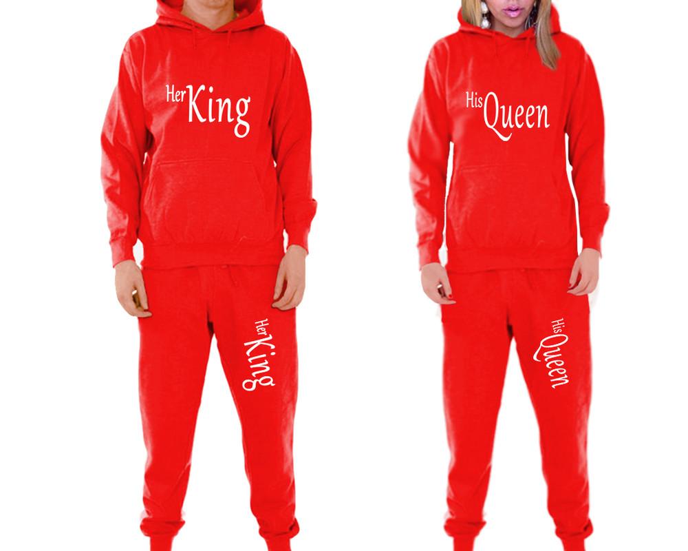 Her King and His Queen matching top and bottom set, Red pullover hoodie and sweatpants sets for mens, pullover hoodie and jogger set womens. Matching couple joggers.