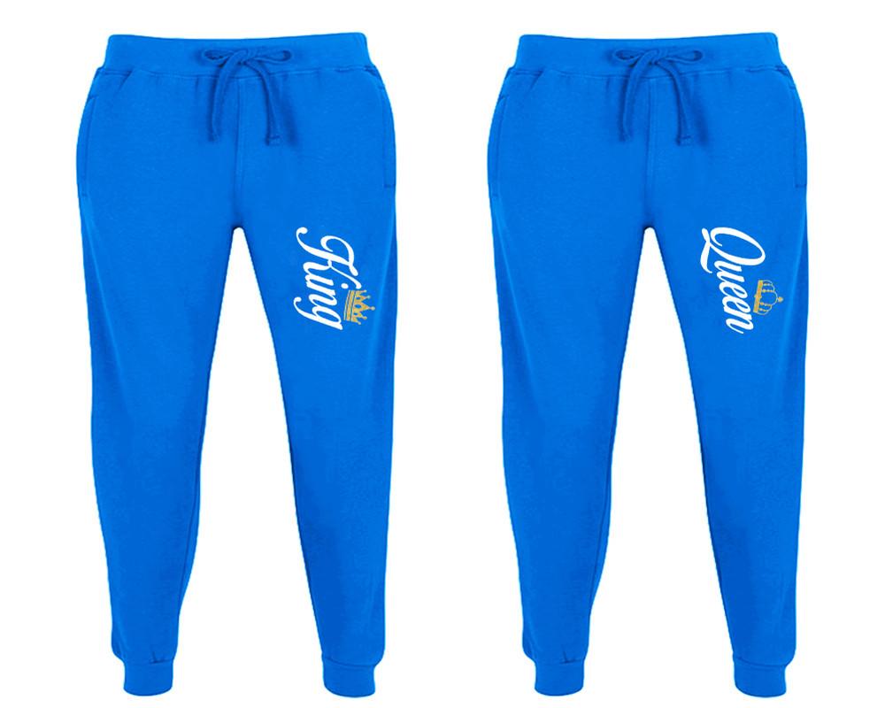 King and Queen matching jogger pants, Royal Blue sweatpants for mens, jogger set womens. Matching couple joggers.