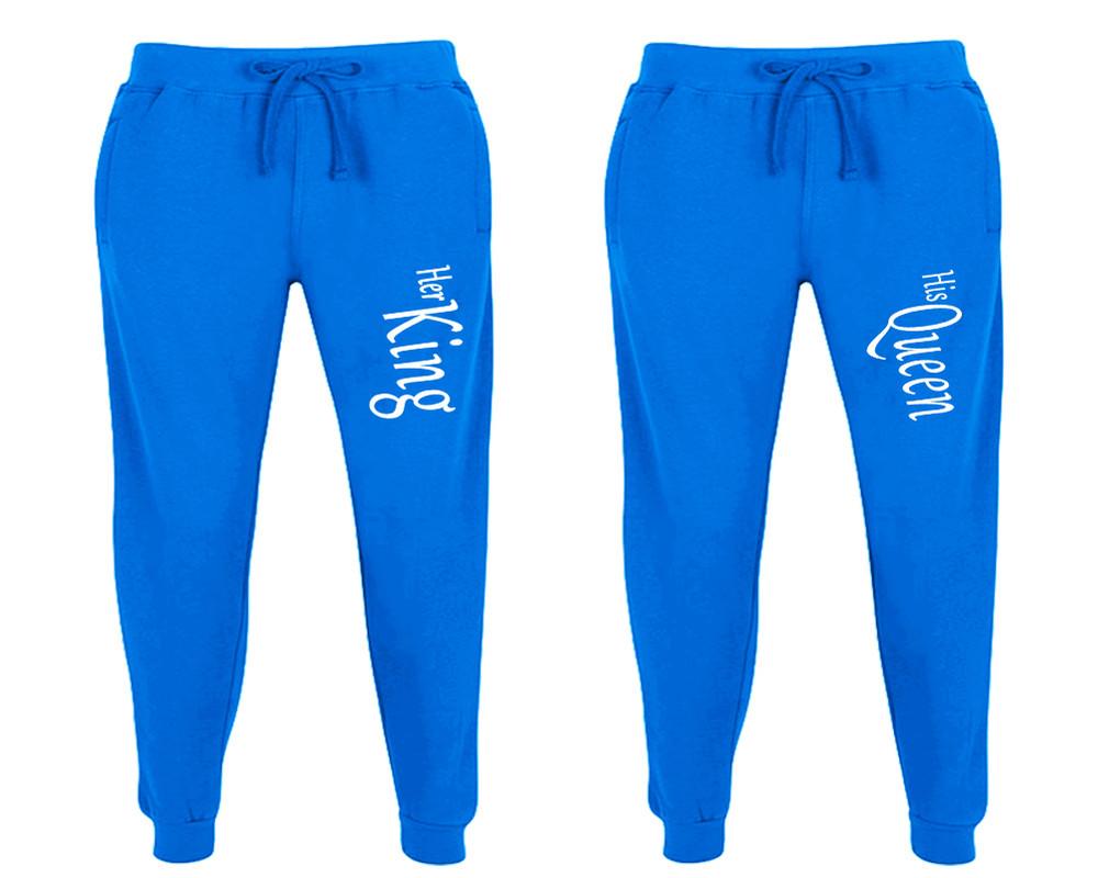 Her King and His Queen matching jogger pants, Royal Blue sweatpants for mens, jogger set womens. Matching couple joggers.